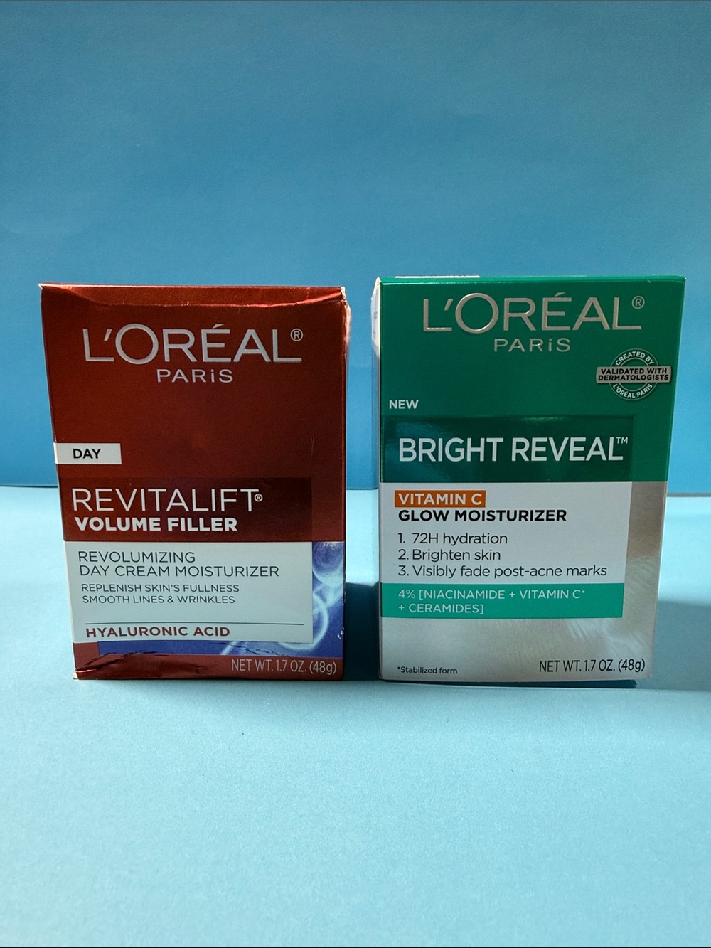L'Oreal Revitalift (Red) & Bright Reveal (Green) Day Moisturizers